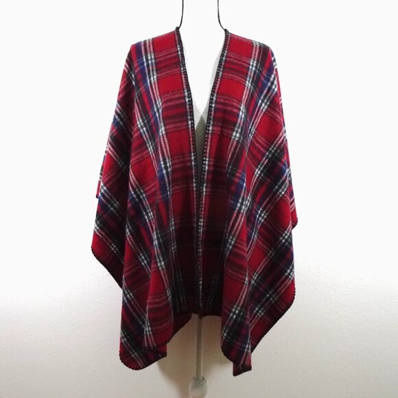 Woolrich Cozy Blanket Wrap Baily Tartan Red Blue Plaid Women's One Size Travel - Picture 1 of 7